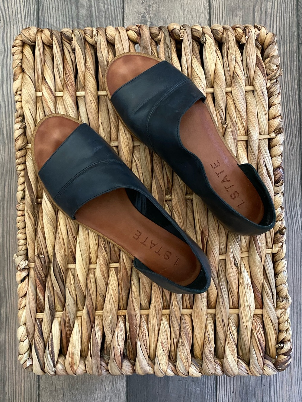 1.STATE Black Asymmetrical Slide Sandals Shoe Hybrid